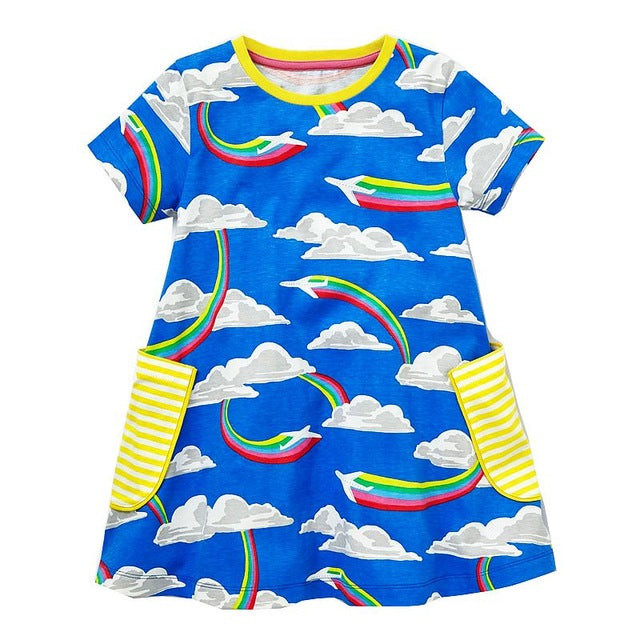 Girls Clouds & Rainbows Dress, Blue, Size 2-7 Yrs