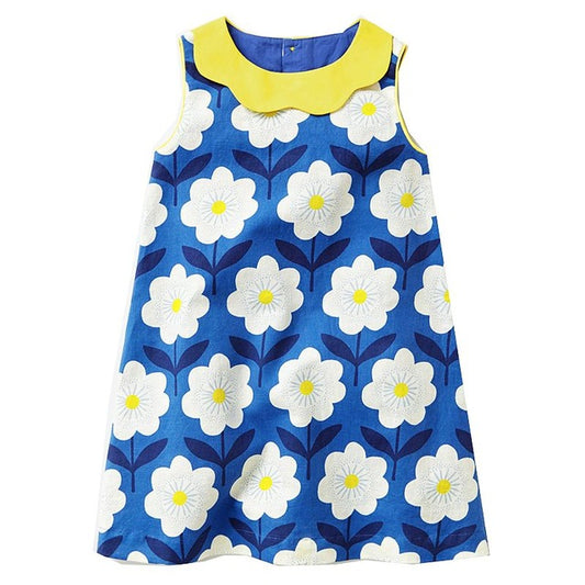 Girls Daisy Floral Dress, Blue, Size 2-7 Yrs