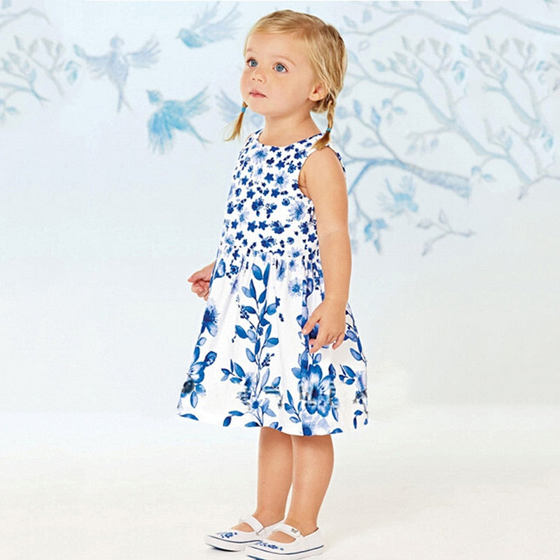 Blue Floral Print Dress, Size 6M-5Yrs