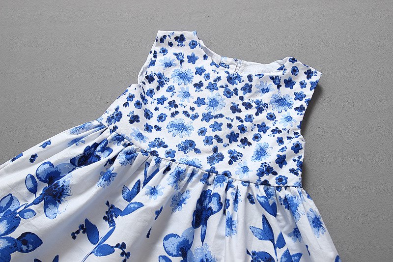 Blue Floral Print Dress, Size 6M-5Yrs