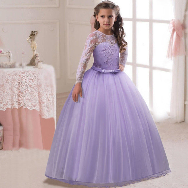 Girls Ball Gown Lace Dress, Purple, Size 5-13 Yrs