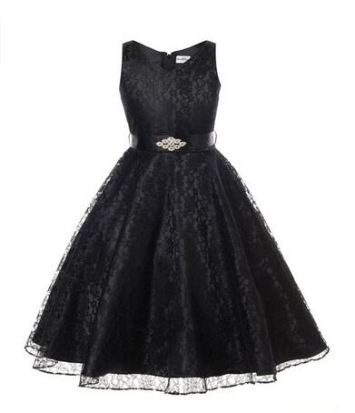 Black Lace Sleeveless Dress, Size 4-14 Yrs