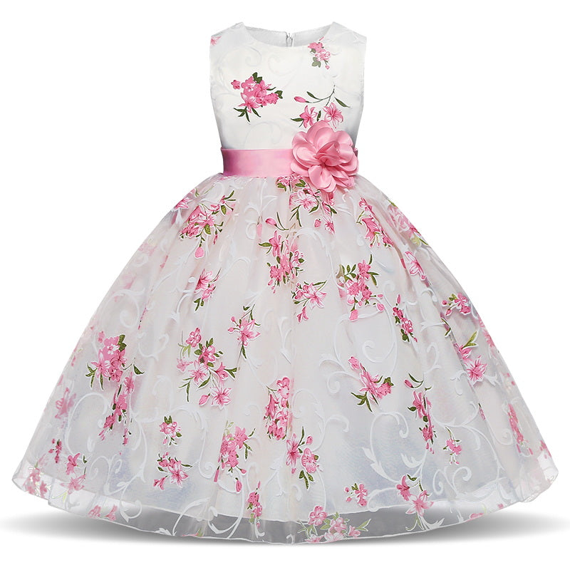 Floral & Voile Party Dress, Size 4-8 Yrs