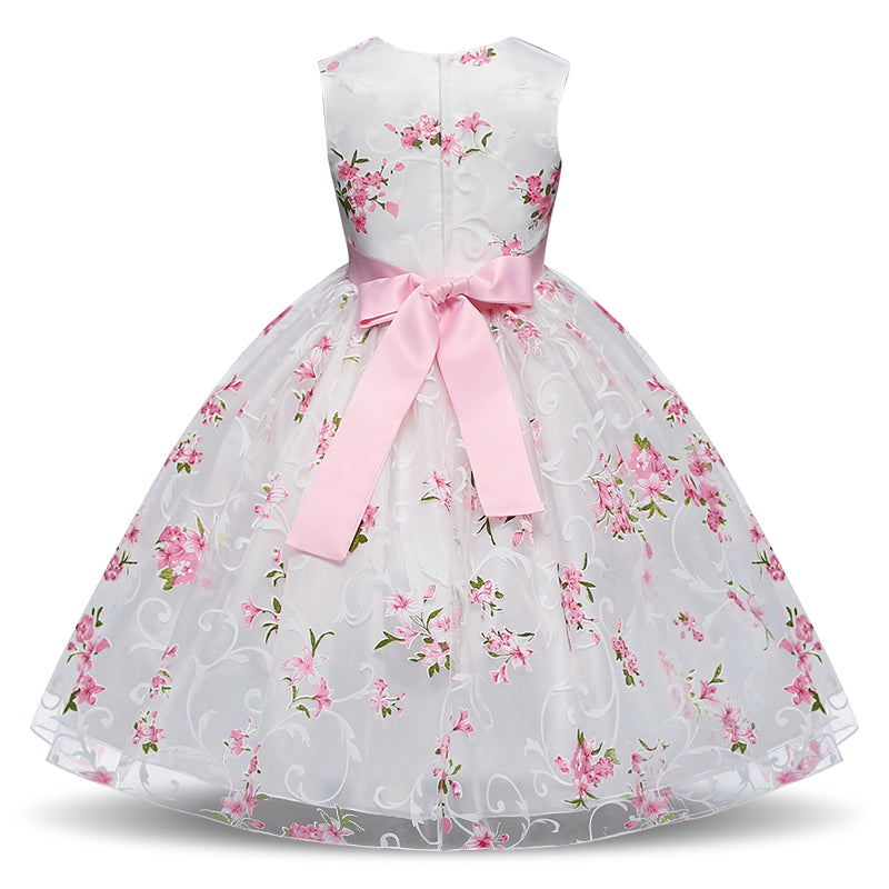 Floral & Voile Party Dress, Size 4-8 Yrs