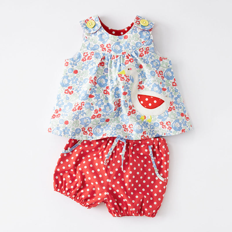 Floral Duck Top & Polka-dot Shorts Set, Size 18M-6Yrs