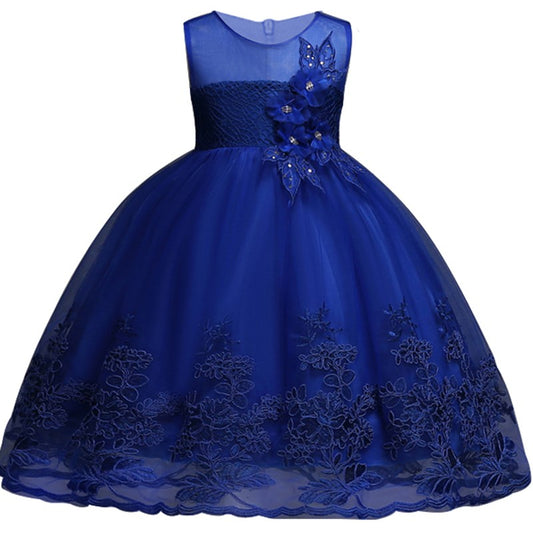 Midnight Blue Petal Floral Dress, Size 2-12 Yrs
