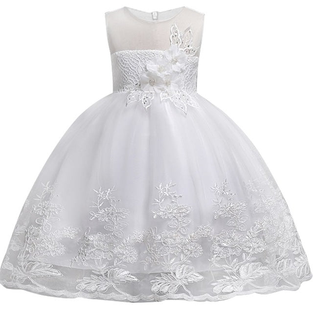 White Petal Floral Party Dress (2 - 8 Yrs)