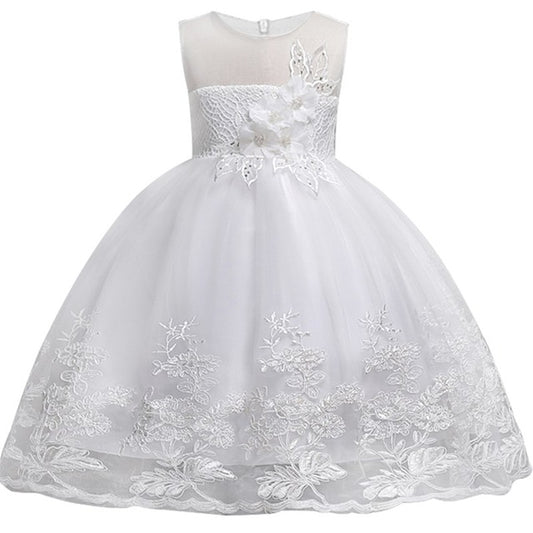 White Petal Floral Party Dress (2-12 Yrs)