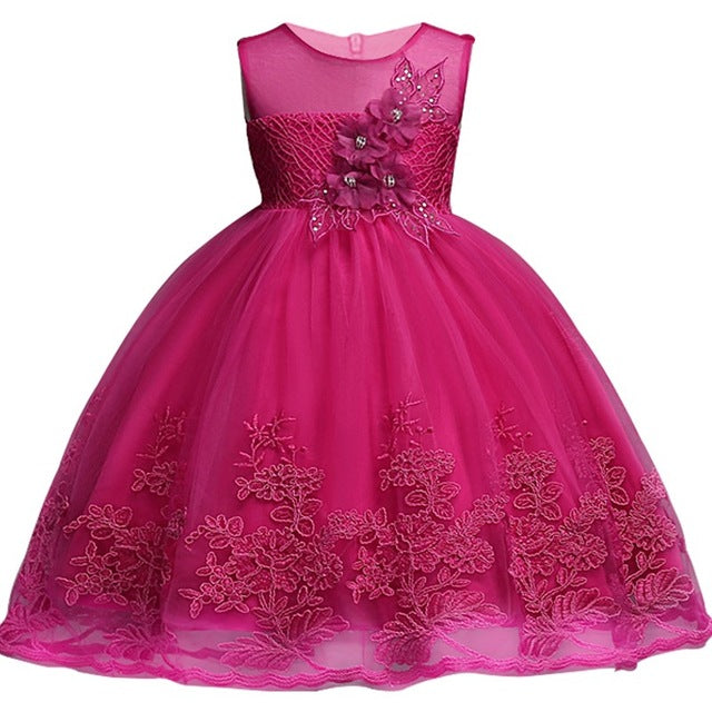 Pink Petal Floral Dress, Size 2-12 Yrs