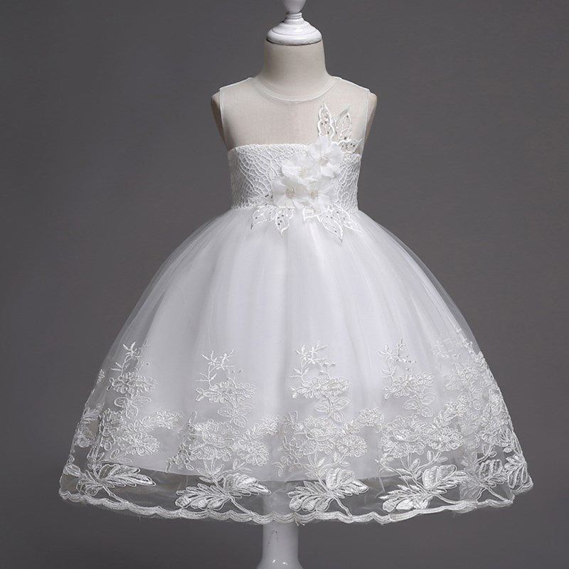 White Petal Floral Party Dress (2 - 8 Yrs)