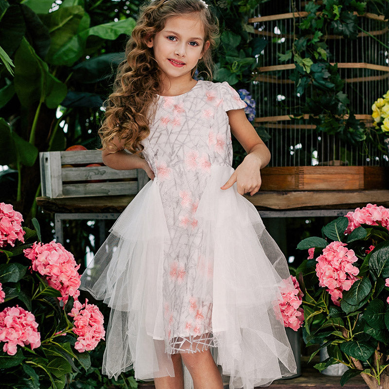 Floral Embroidered Knee-Length Dress, Size 3-10 Yrs