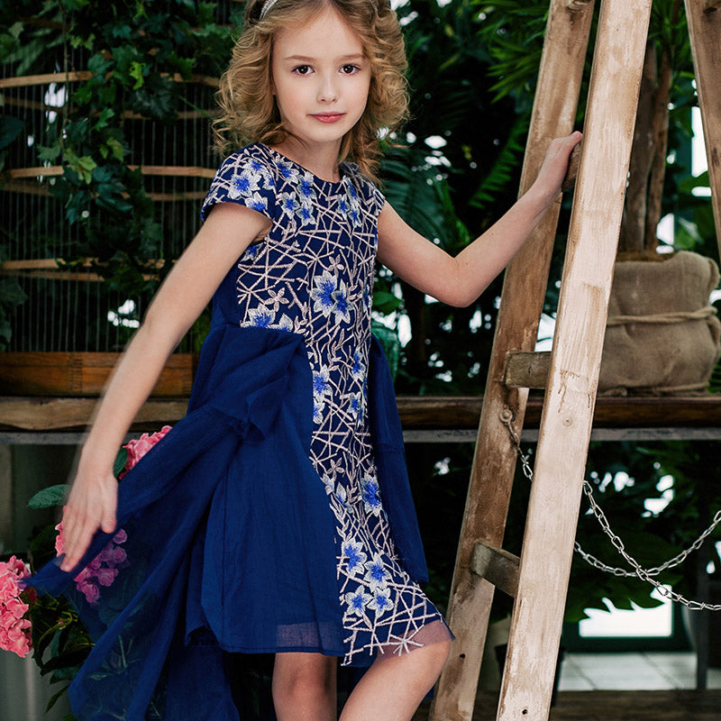 Floral Embroidered Knee-Length Dress, Size 3-10 Yrs