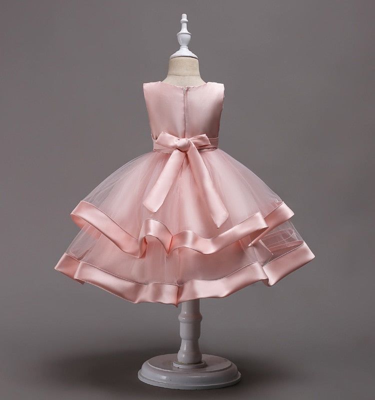 Peach Two Tier Beaded Dress, Size 3-10 Yrs