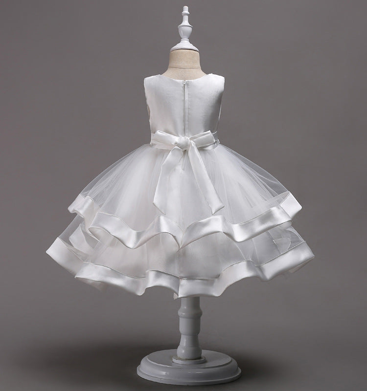 White Two Tier Beaded Dress, Size 3-10Yrs