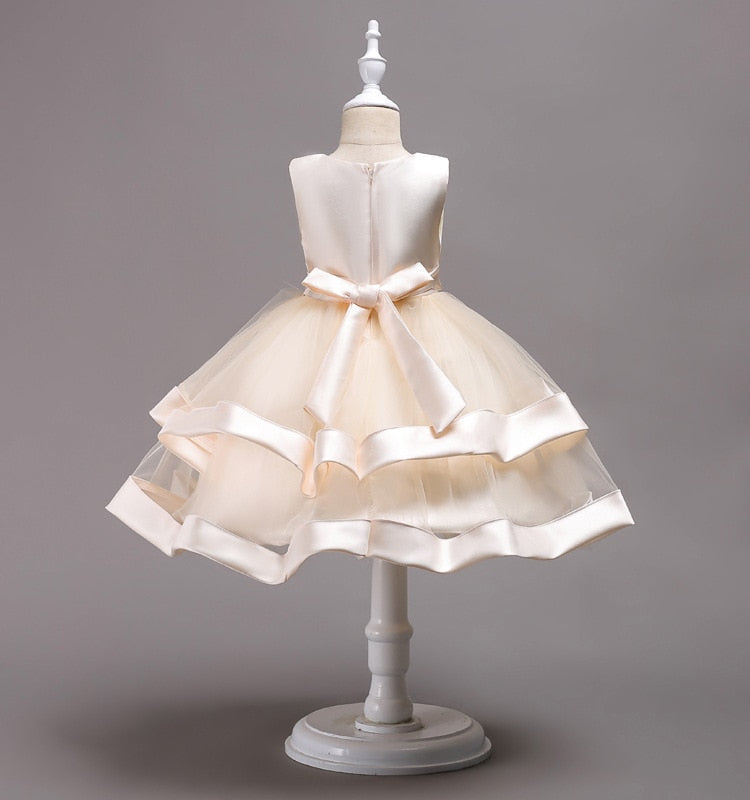 Champagne/Ivory Two Tier Beaded Dress, Size 3-10 Yrs