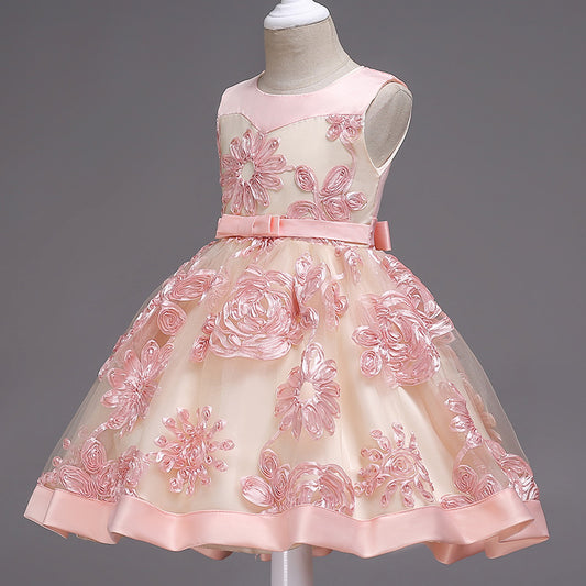 Pink Flower Party Dress, Size 3-10 Yrs