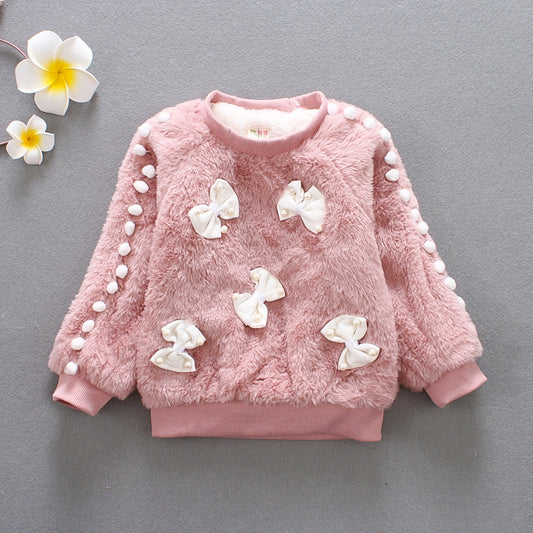 Fluffy Winter Bow Sweater, Size 9M-3Yrs