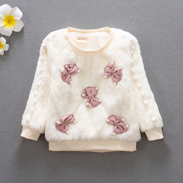 Fluffy Winter Bow Sweater, Size 9M-3Yrs