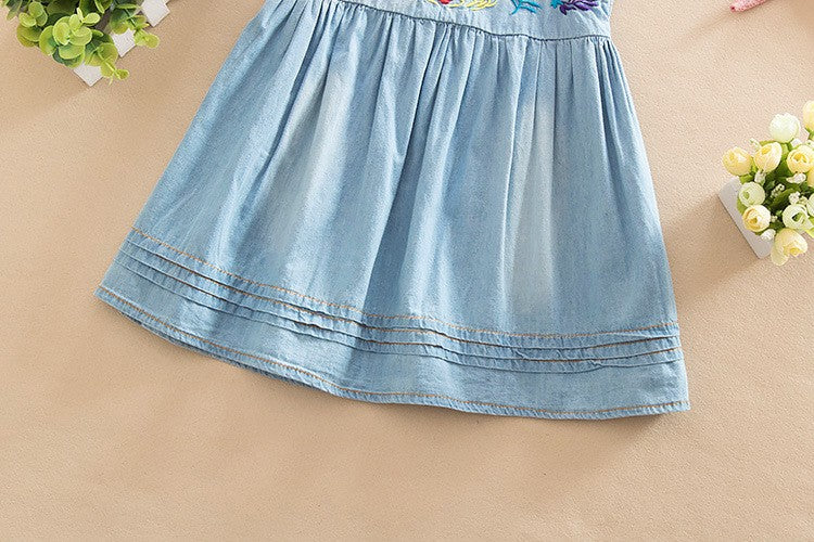 Denim Embroidered Summer Dress, Size 2-6 Yrs
