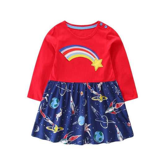 Star Rainbow Cotton Dress, Size 2-7 Yrs
