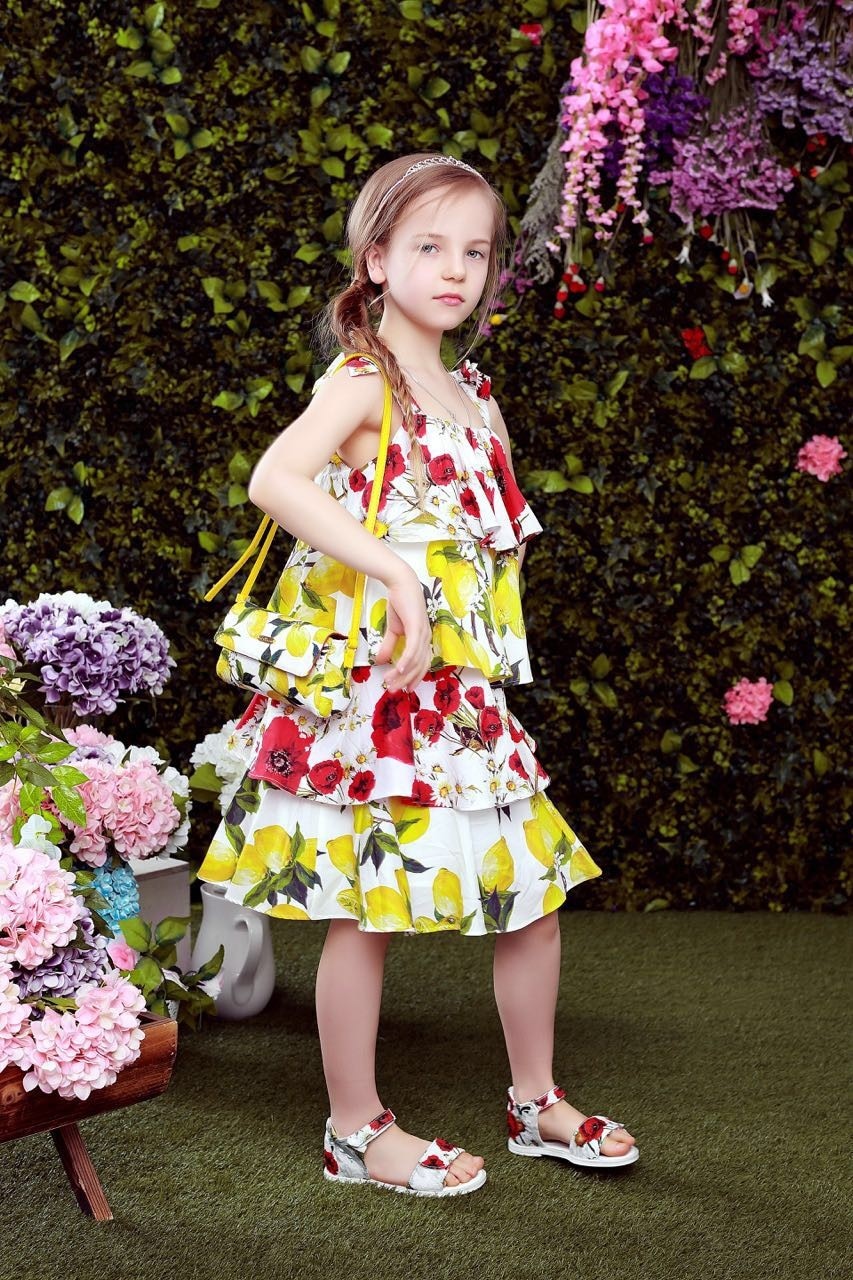 Floral Lemons Summer Dress, Size 3-10 Yrs