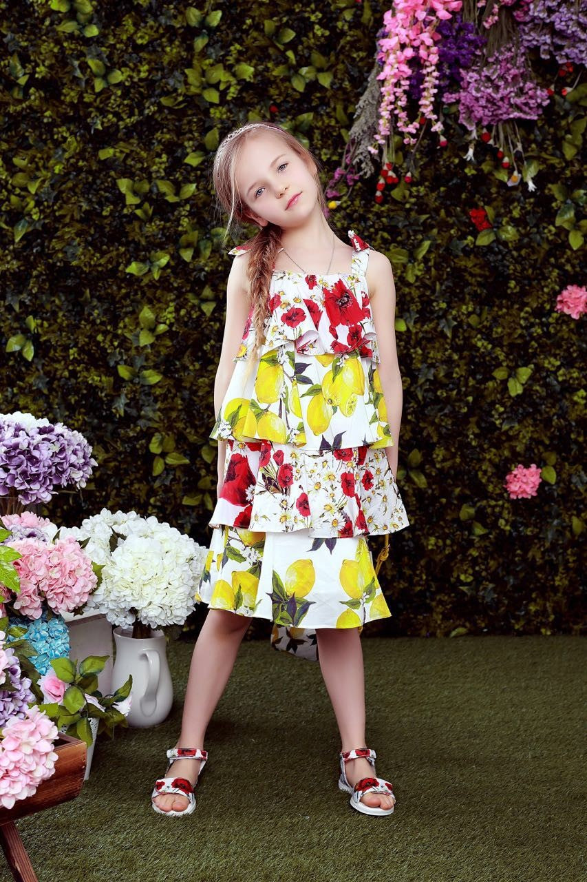 Floral Lemons Summer Dress, Size 3-10 Yrs
