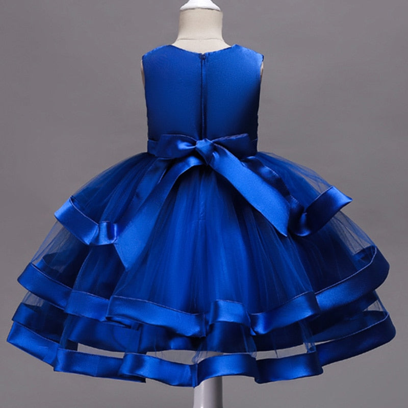 Frilled Floral Blue Dress, Size 3-10 Yrs