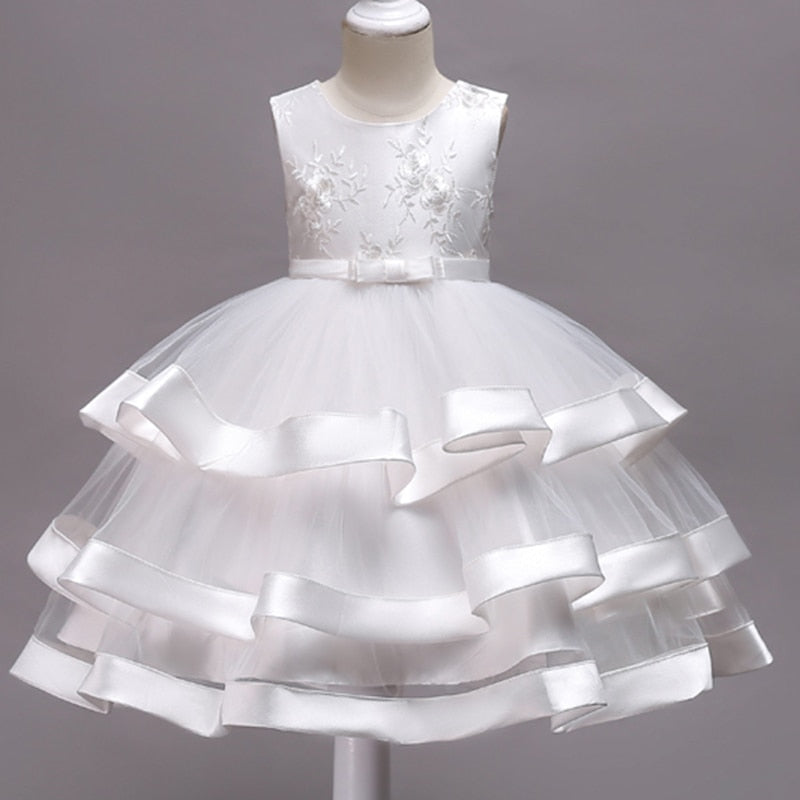 Frilled Floral White Dress, Size 3-10 Yrs