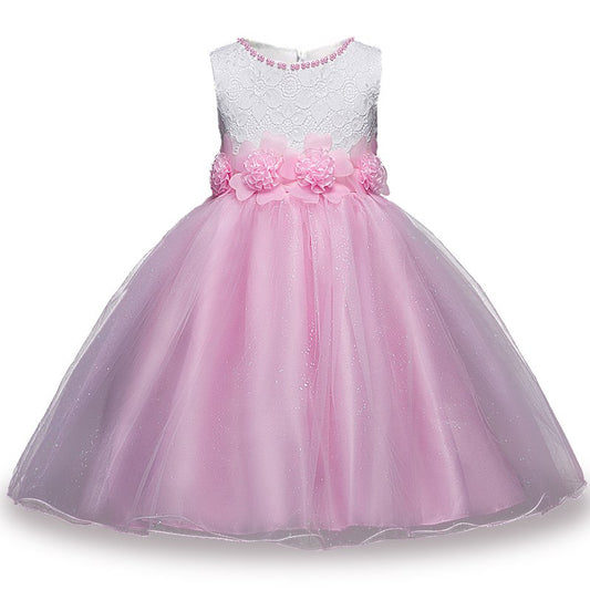 Pale Pink Beaded Flower Dress, Size 3-12 Yrs