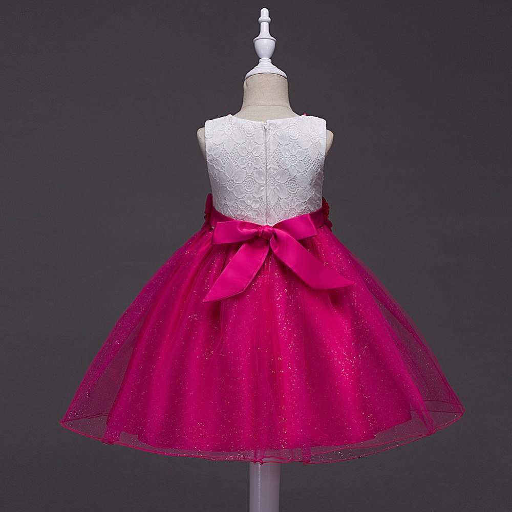 Rose Pink Beaded Flower Dress, Size 3-12 Yrs