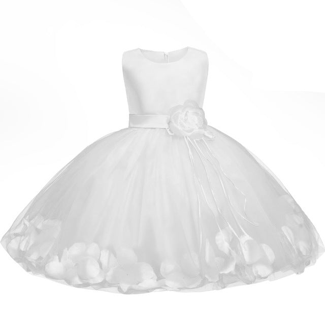 Petal Hem Floral Dress, White, Size 6M-24M