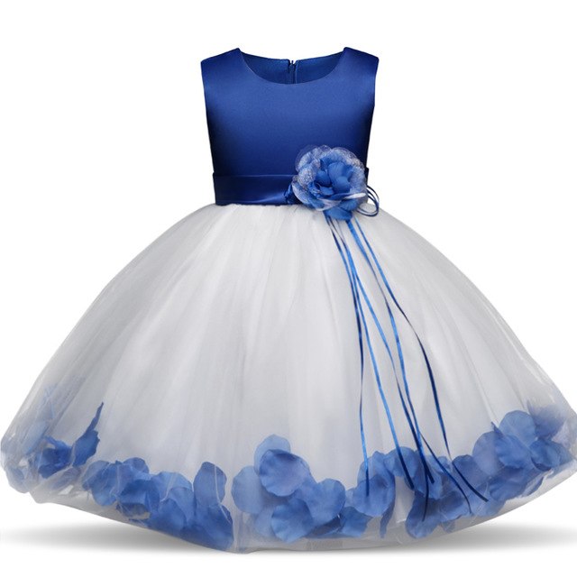 Petal Hem Floral Dress, Blue, Size 6M-24M