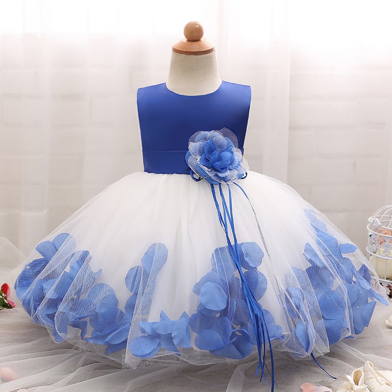Petal Hem Floral Dress, Blue, Size 6M-24M