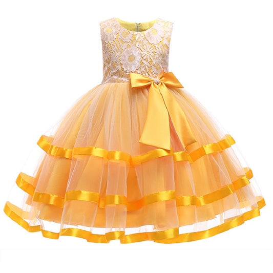 Yellow Ribbon & Lace dress, Size 3-12 Yrs
