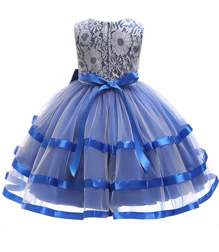 Blue Ribbon & Lace Dress, Size 3-12 Yrs