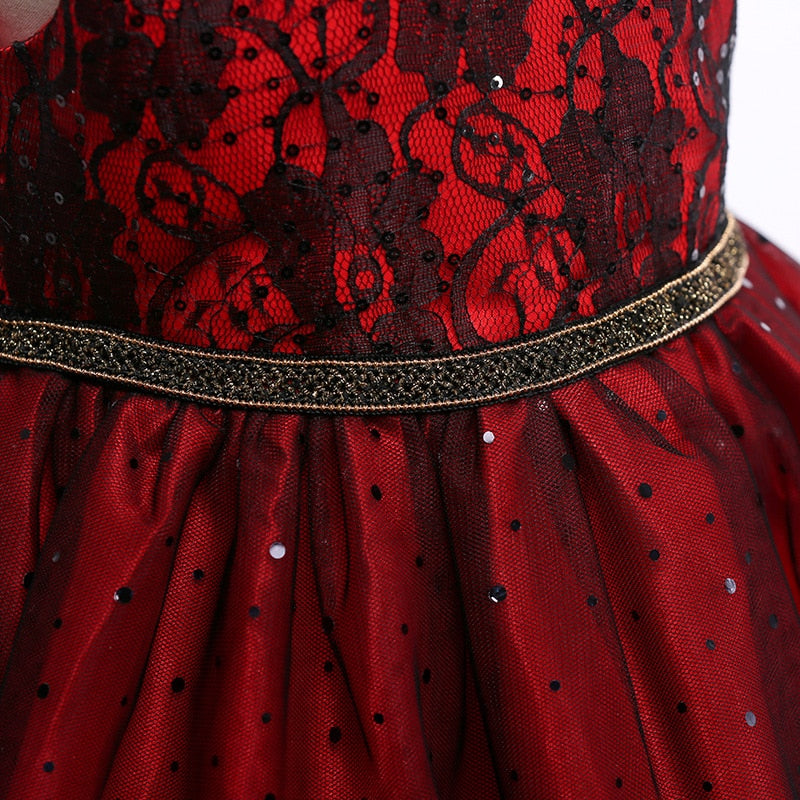 Red Sequin Lace Dress, Size 3-10 Yrs