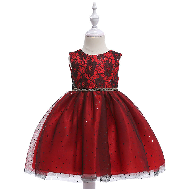 Red Sequin Lace Dress, Size 3-10 Yrs