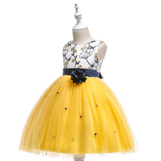 Yellow & Black Mesh Dress, Size 3-10 Yrs
