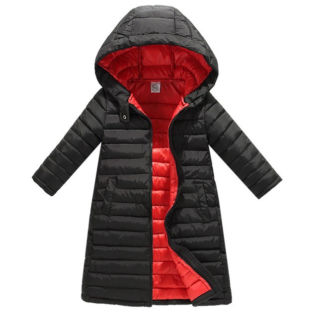 Girls Black & Red Padded Coat, Size 3-10 Yrs