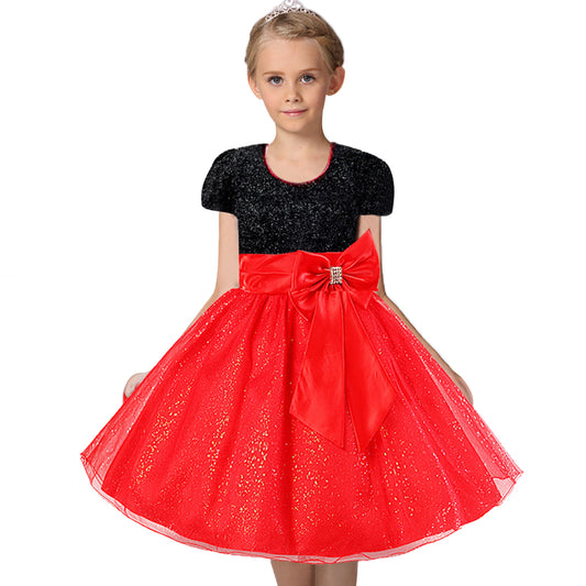 Girls Satin & Tulle Dress, Red/Black, Size 2-14Yrs